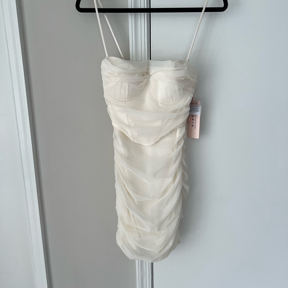 Elegant Cream Ruched Dress